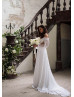 Long Sleeves White Chiffon Airy Wedding Dress